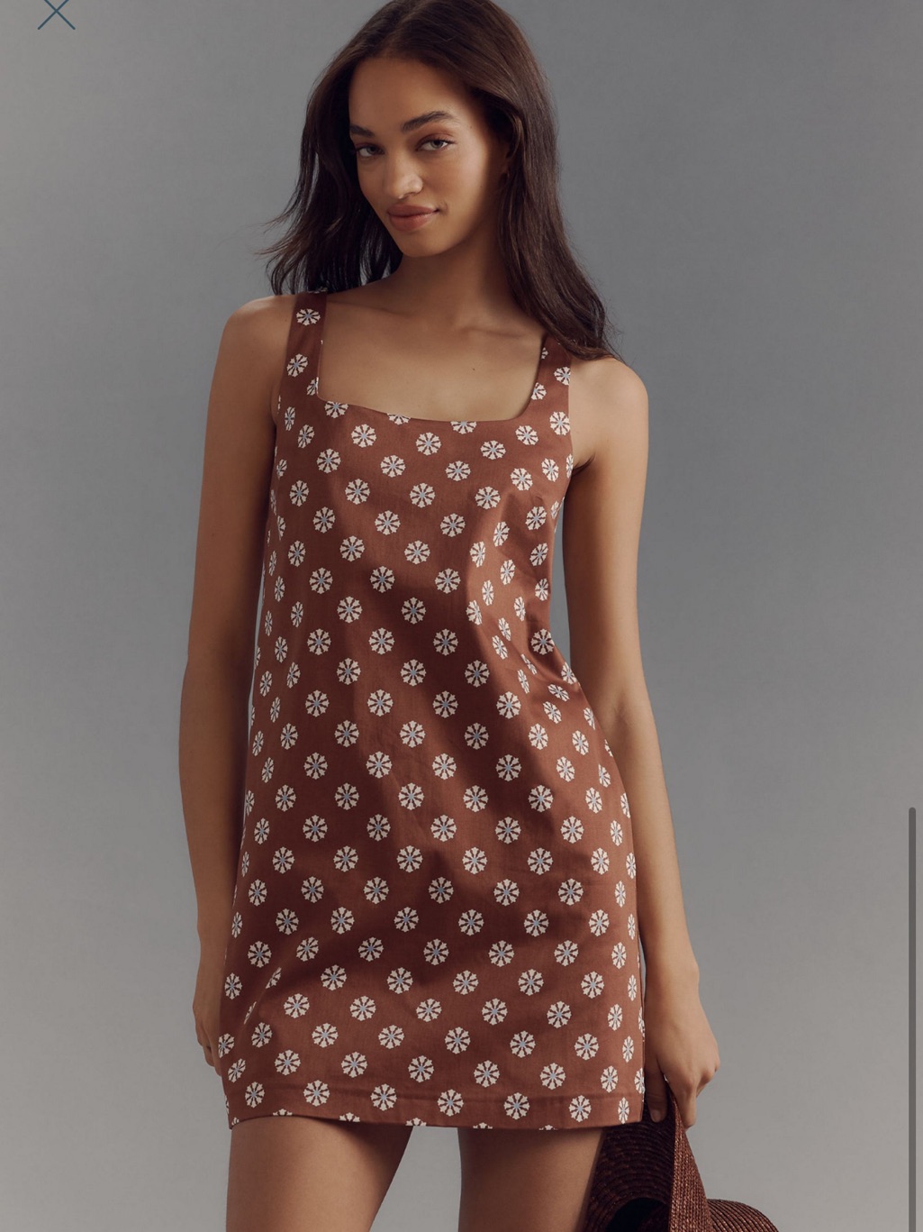 Anthropologie Brown Floral Square-Neck Slip Dress - Women